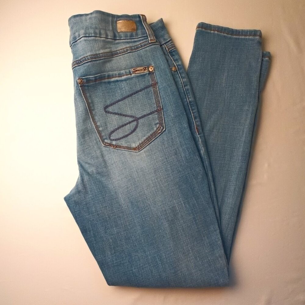 Seven7 Womens Distressed High Rise Skinny Jeans Size 12 Blue Classic Stretch